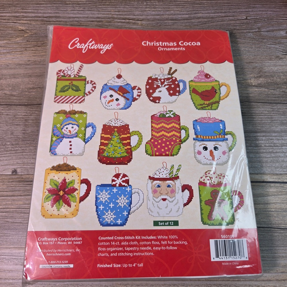 Craftways Christmas Cocoa Ornaments Counted Cross Stitch Kit Set of 12 NEW